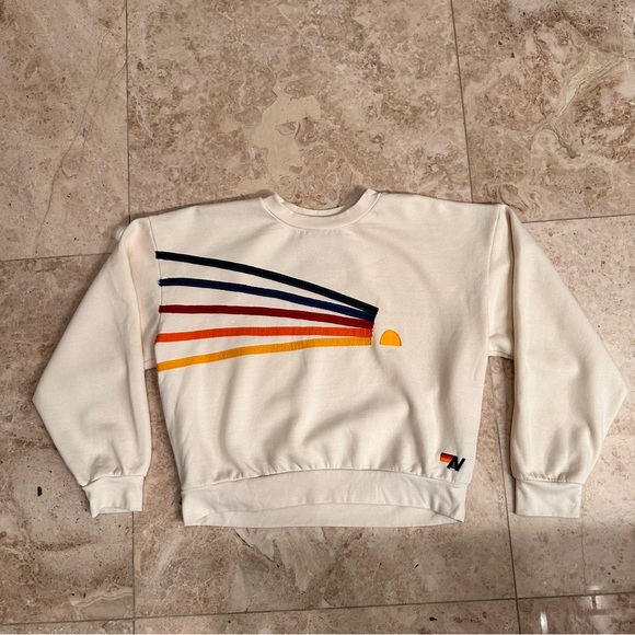 Aviator Nation Cream Sweater with Rainbow Stripes - Picture 4 of 9